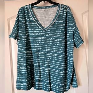 Wonderly 4x teal and white v-neck tee
